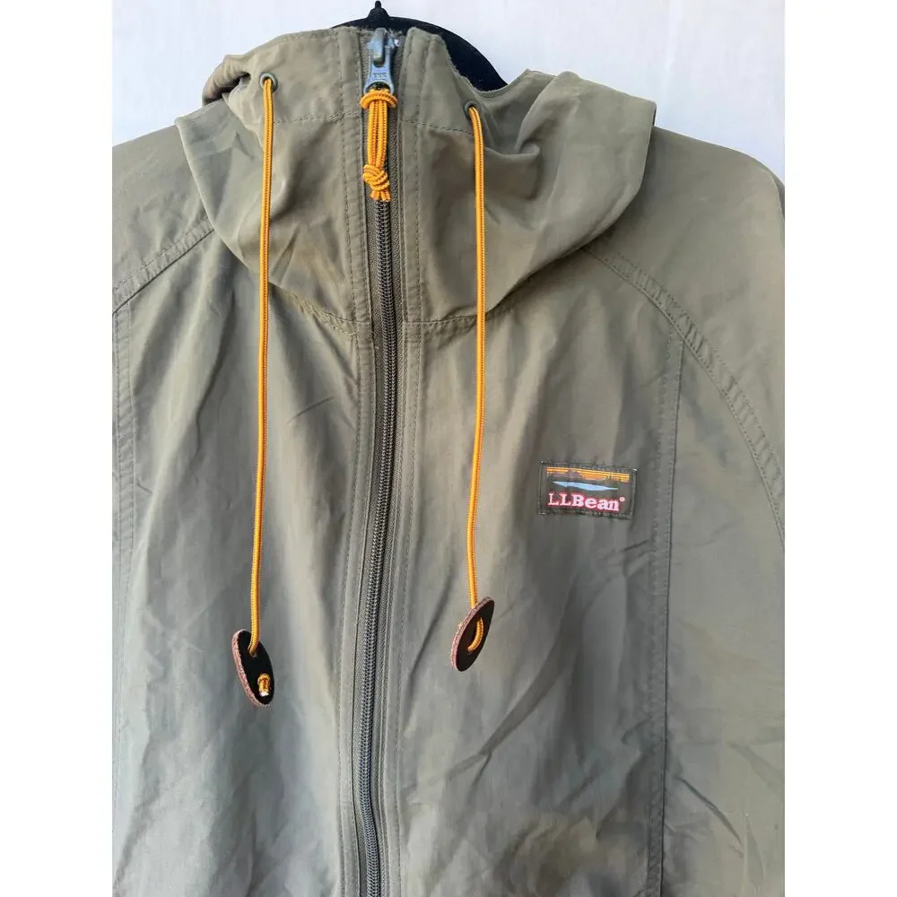L.L. Bean Men's Olive Green Katahdin Hooded Windbreaker Jacket Medium M